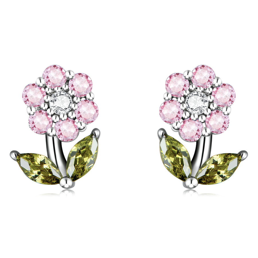 925 Sterling Silver Earrings with Pavé Setting CZ in White Gold