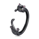 S925 Sterling Silver Plated Black Gold Cat-themed Ring for Women