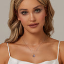 925 Sterling Silver Necklace with Pavé CZ & Transparent Glass Pendant for Women
