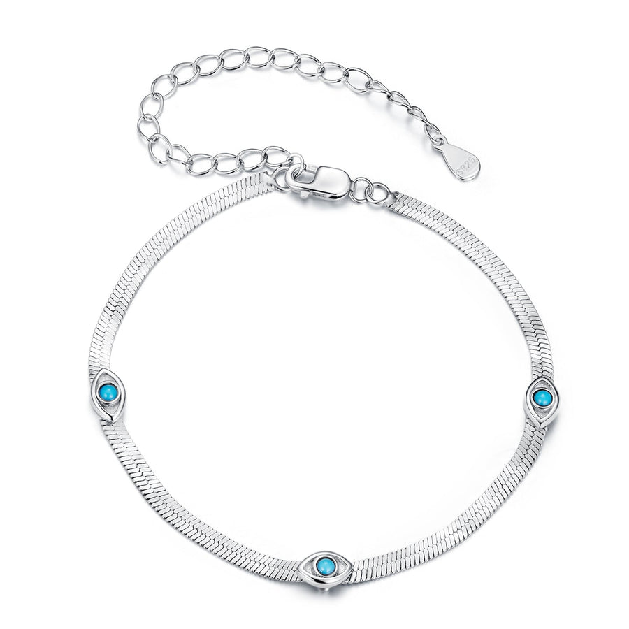 925 Sterling Silver White Gold Plated Multi-Layer Bracelet with Synthetic Turquoise