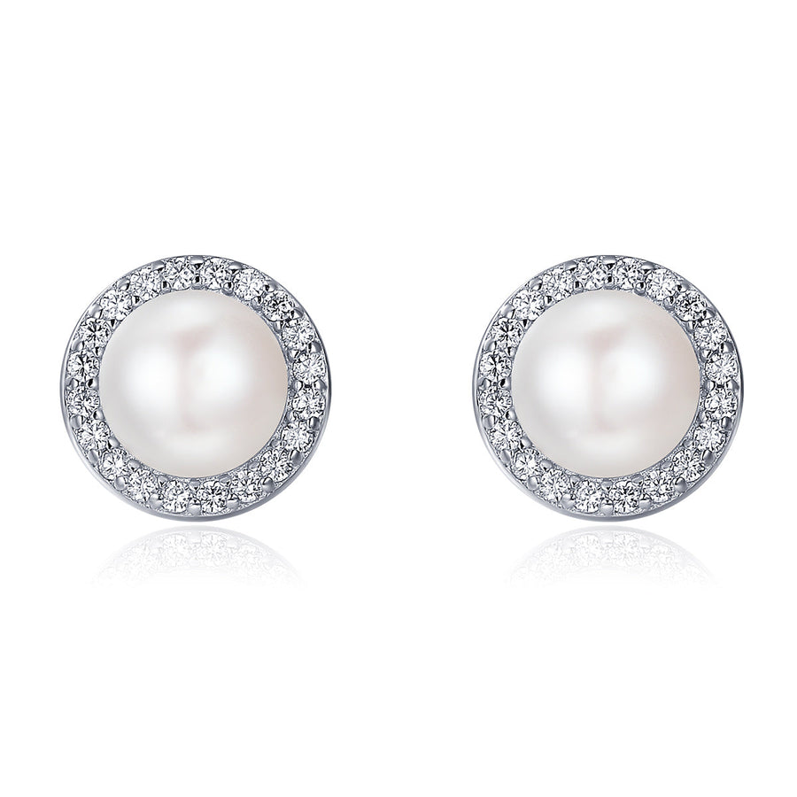 925 Sterling Silver Freshwater Pearl Earrings with CZ for Women