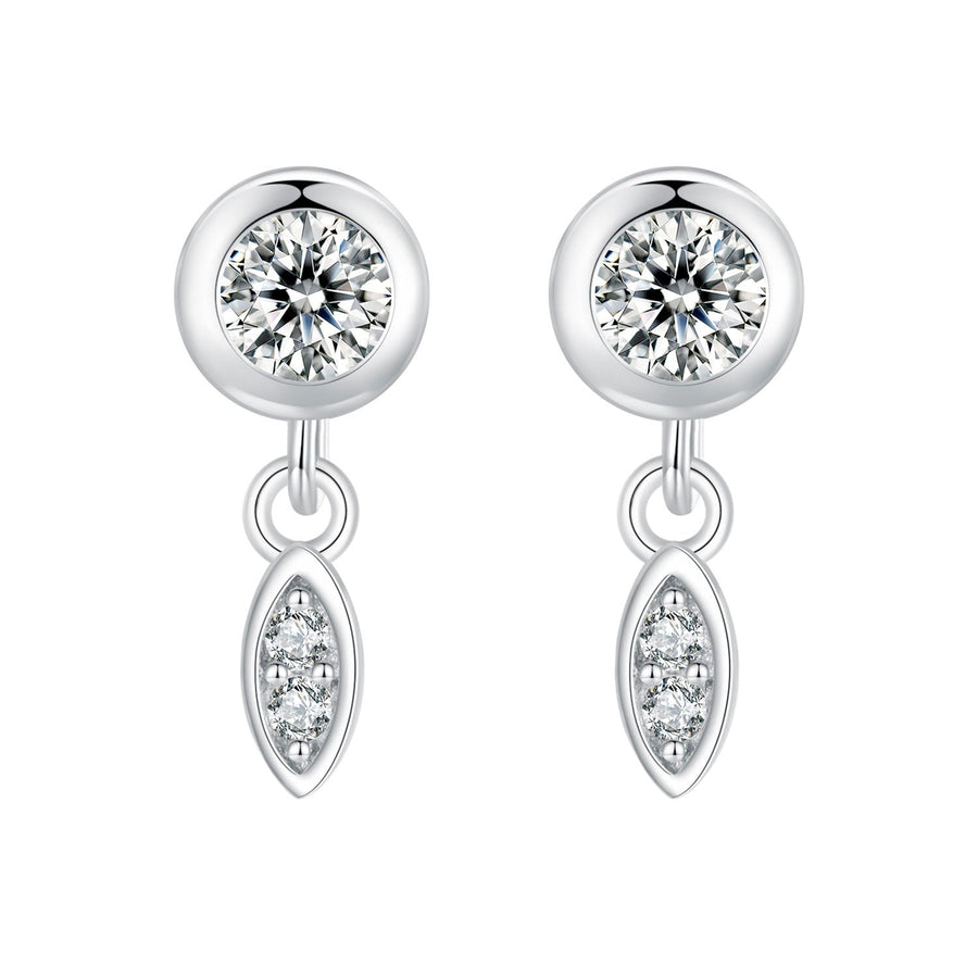 925 Sterling Silver Earrings with Pavé Setting CZ in White Gold - 11*4mm