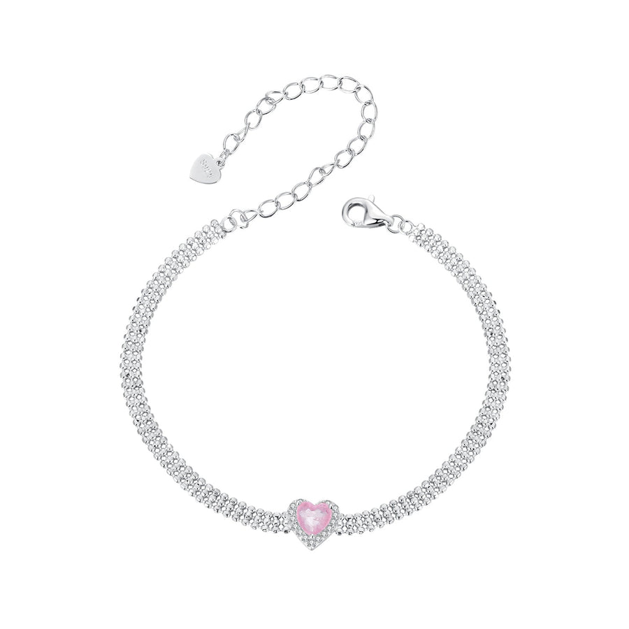 925 Sterling Silver White Gold Plated 8mm CZ Pendant Bracelet for Women