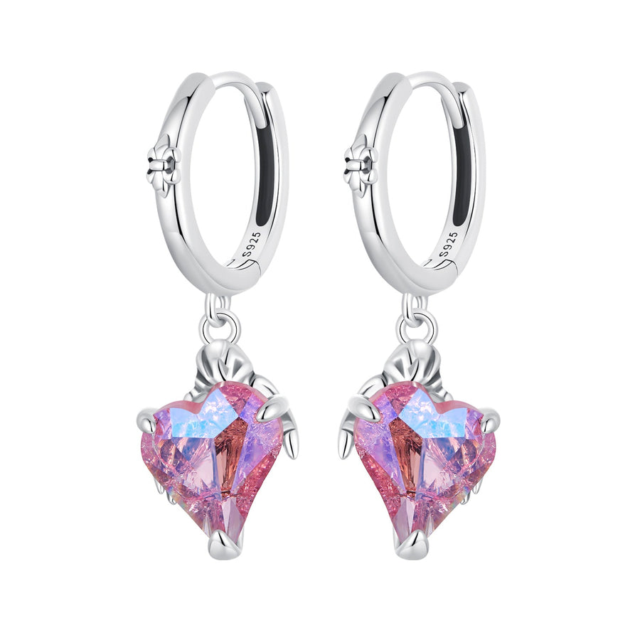 925 Sterling Silver Earrings with Transparent Glass, 28x9mm, Women's Jewelry