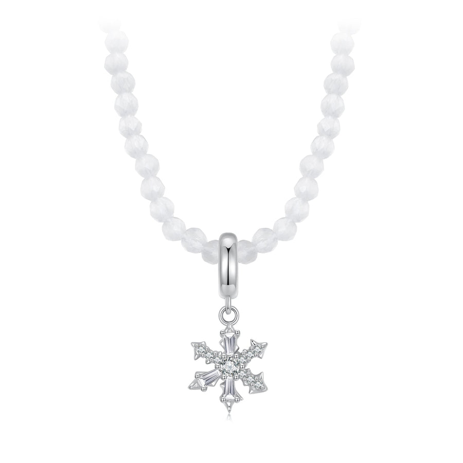 925 Sterling Silver Necklace with Pavé Setting CZ & Transparent Glass for Women