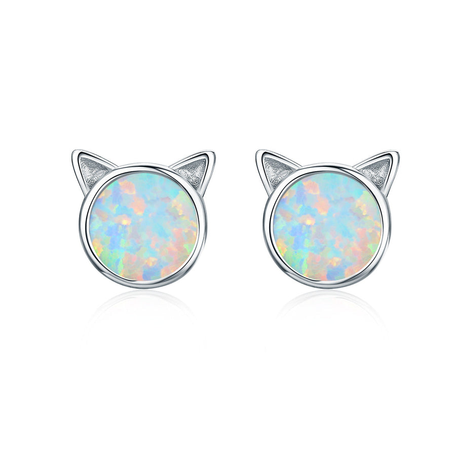 925 Sterling Silver Plated Rose Gold Opal Earrings 0.8cm for Women
