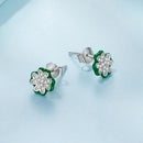 925 Sterling Silver Earrings with Pavé Set CZ & White Gold Plating, 0.75cm for Women