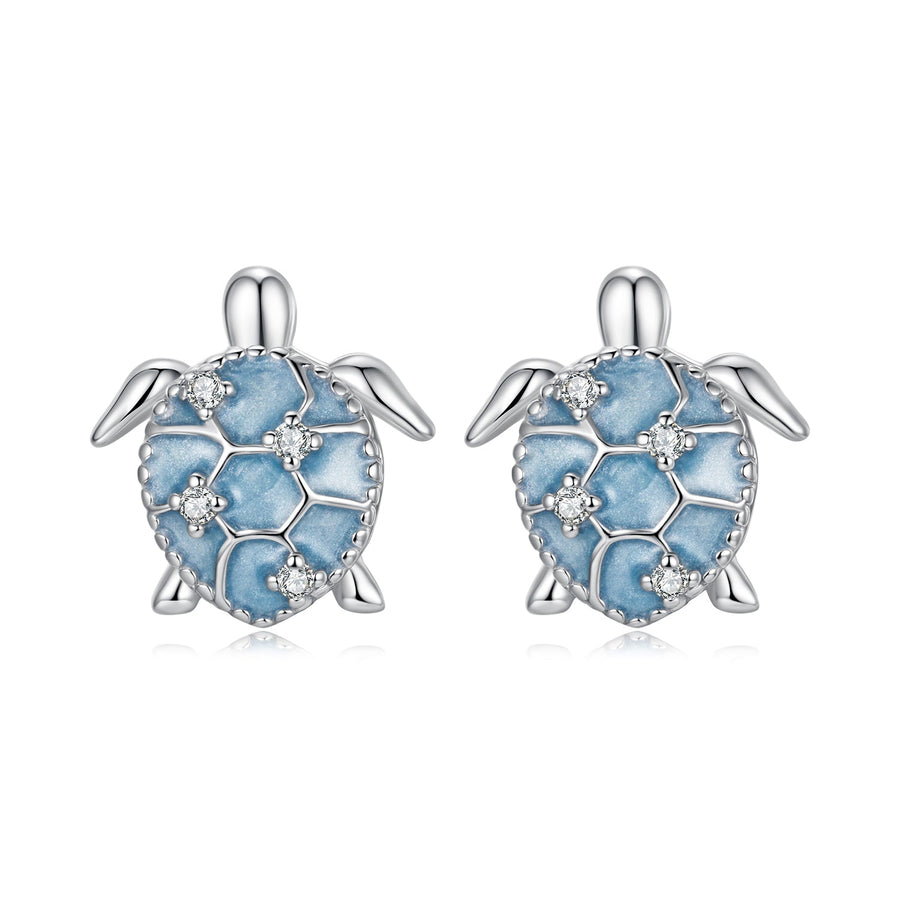 925 Sterling Silver Earrings with Enamel CZ in White Gold, 1.0x0.9cm for Women