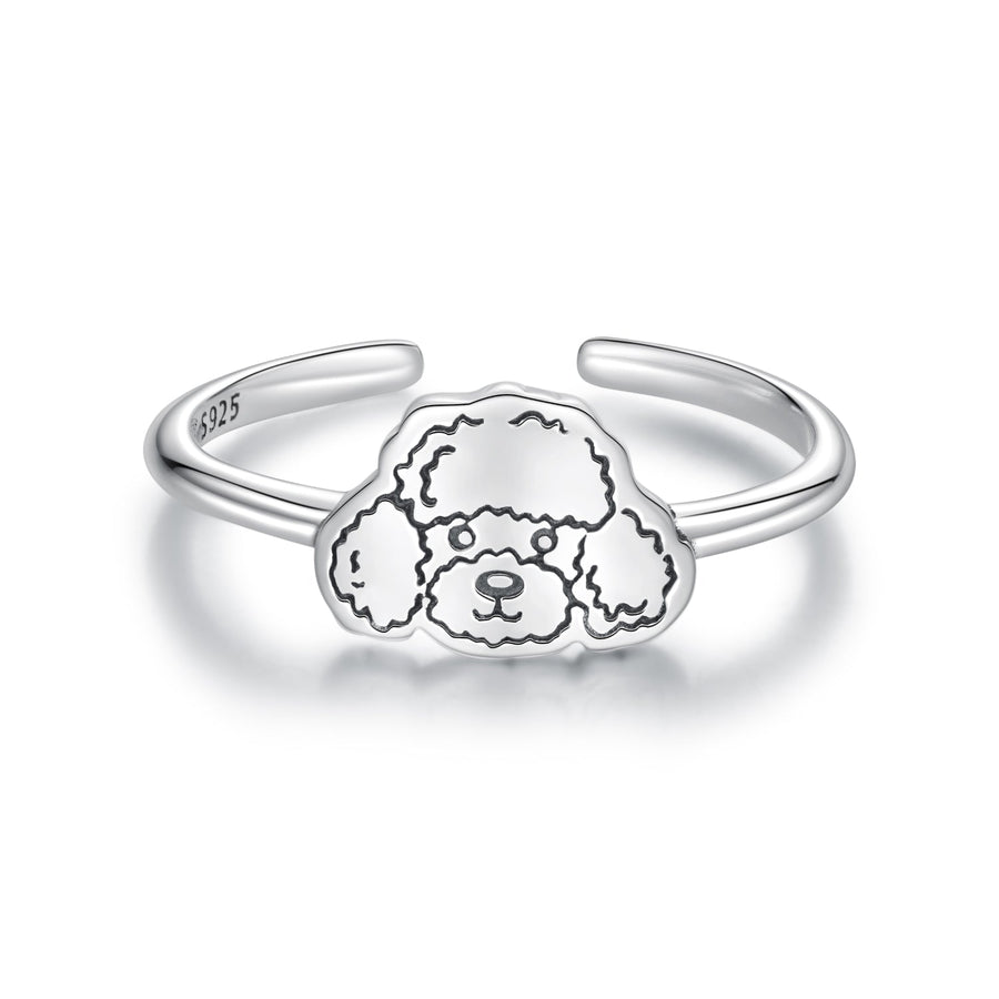 925 Sterling Silver Oxidized Silver Dog Ring for Women