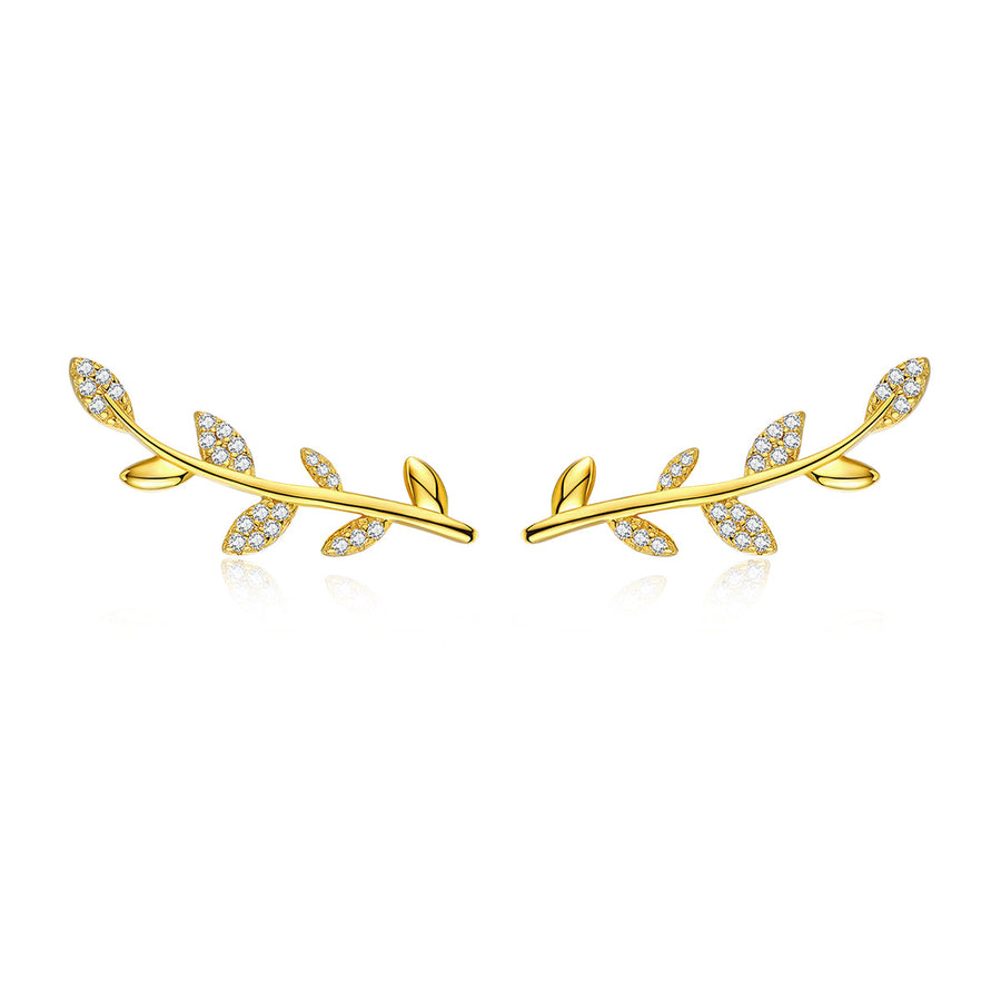 925 Sterling Silver Earrings with Gold Plating and CZ - 0.9x2.5cm for Women