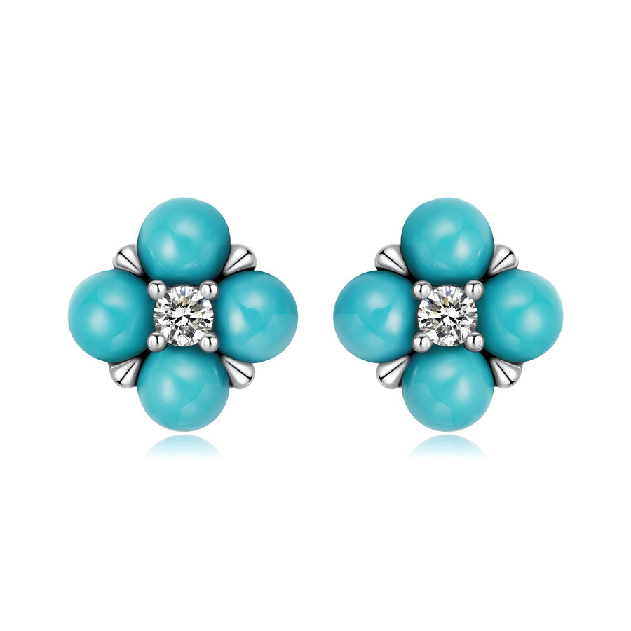 925 Sterling Silver Earrings with Synthetic Turquoise and CZ in Oxidized Finish