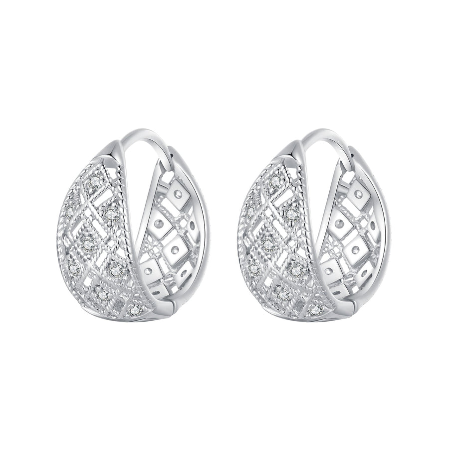925 Sterling Silver White Gold Plated Pave Setting CZ Earrings 13*6mm for Women