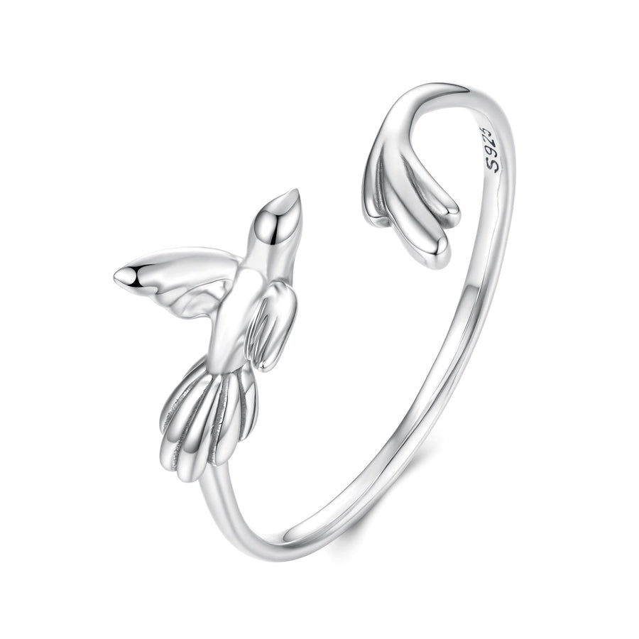 925 Sterling Silver Oxidized Silver Bird Ring for Women - 0.14cm Width, 0.7cm Bird Size
