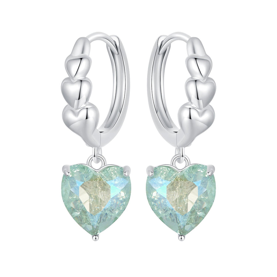 925 Sterling Silver Earrings with Transparent Glass, Plated White Gold, Size 23x8.5mm for Women