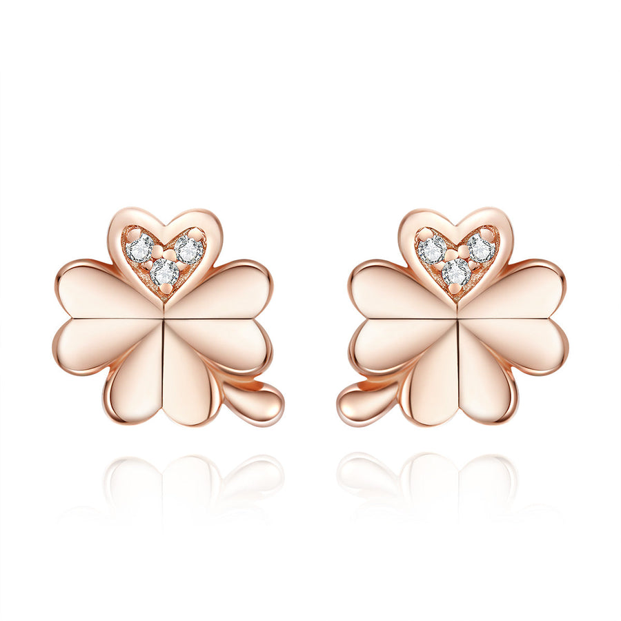 925 Sterling Silver Earrings with Pavé Setting CZ in Rose Gold 0.9x0.7cm for Women