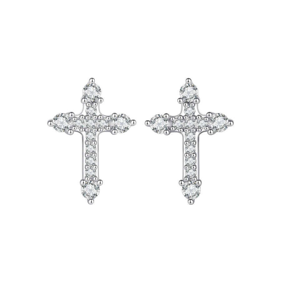 925 Sterling Silver Earrings with Pavé Setting CZ in White Gold Plating - 1.2x0.8cm for Women