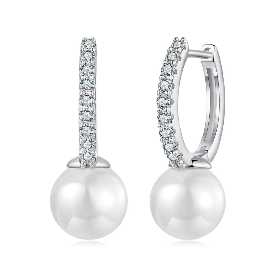 925 Sterling Silver Moissanite 0.15 Carat Earrings with Quality Shell Pearl for Women