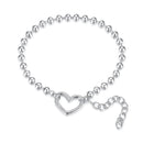 925 Sterling Silver 16+5cm White Gold Plated Heart Bracelet for Women