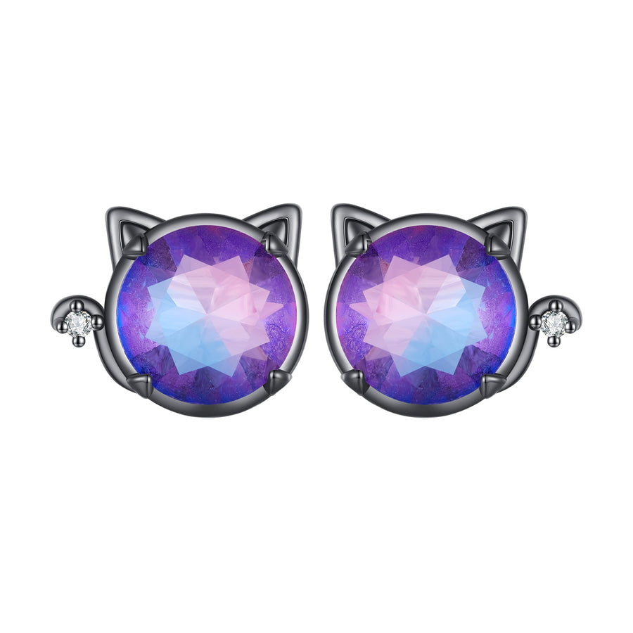 925 Sterling Silver Earrings with Pavé CZ and Transparent Glass in Black Gold, 1.0*1.2cm, for Women