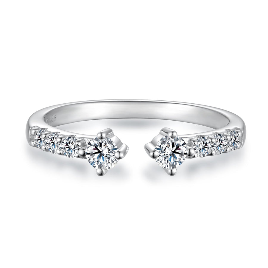 925 Sterling Silver White Gold Plated Size E Moissanite Pavé CZ Ring for Women