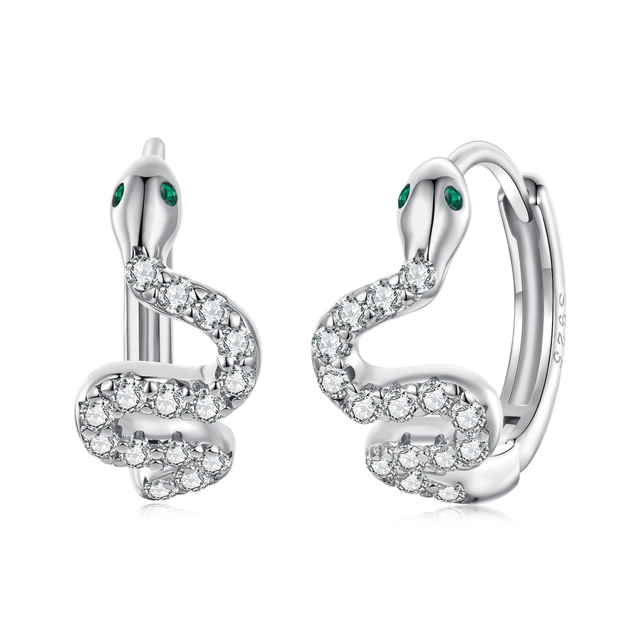925 Sterling Silver Hoop Earrings with White Gold Plating and CZ Stones