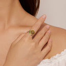 925 Sterling Silver Enamel Pavé Setting CZ Oxidized Silver Ring