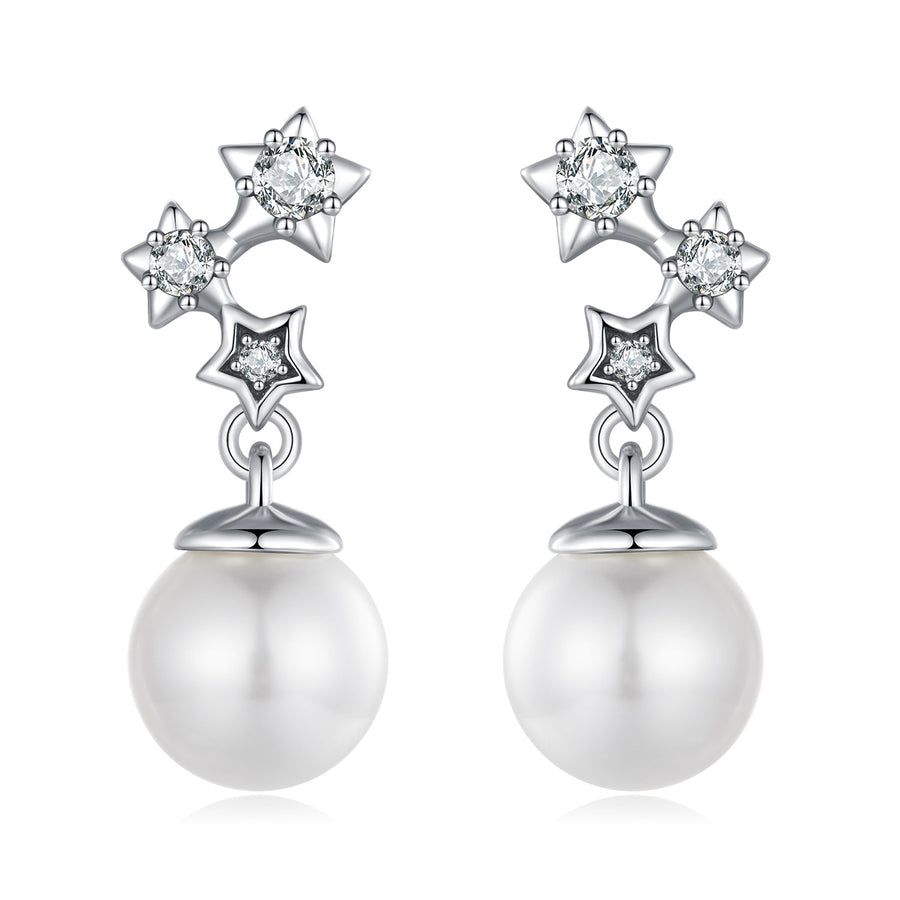 925 Sterling Silver Earrings with Quality Shell Pearl and CZ for Women