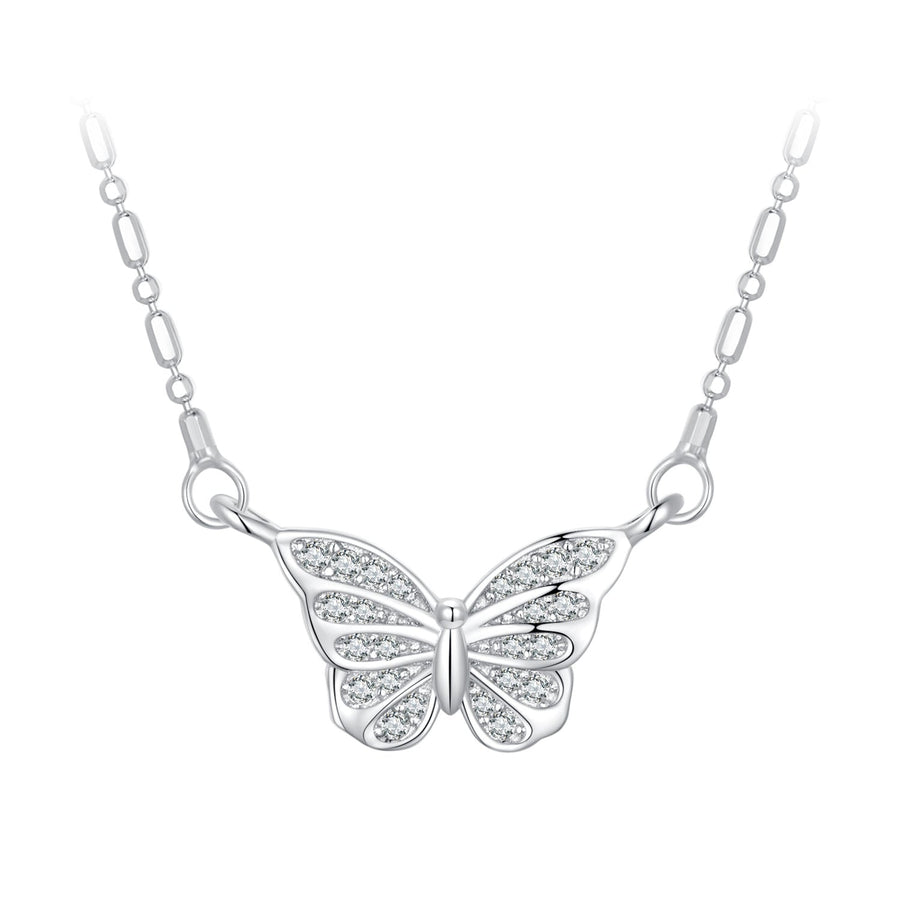 925 Sterling Silver Necklace with Pavé Setting CZ, Length 390+60mm, Pendant Size 8x15mm, for Women