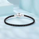 925 Sterling Silver Leather Rope Bracelet 17cm for Men