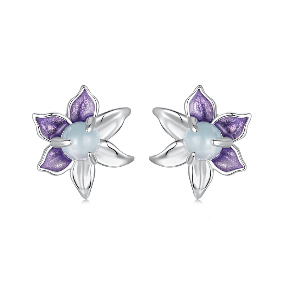 925 Sterling Silver Earrings with Enamel and Transparent Glass for Women