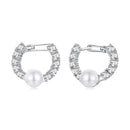 925 Sterling Silver White Gold Plated 1.6cm Hoop Earrings with Synthetic Pearl for Women