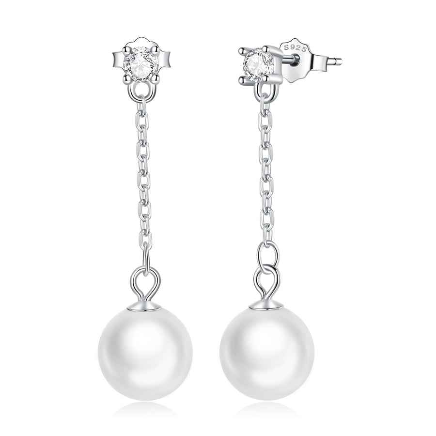 925 Sterling Silver Earrings with Pavé Setting CZ & Quality Shell Pearl