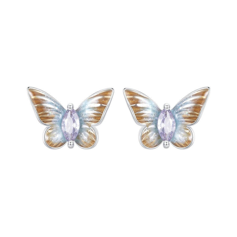 925 Sterling Silver Earrings with Enamel and Pavé Set CZ, 7x10mm, White Gold Plated for Women