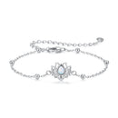 925 Sterling Silver White Gold Plated Bracelet with Synthetic Opal - Length 15+6cm for Women