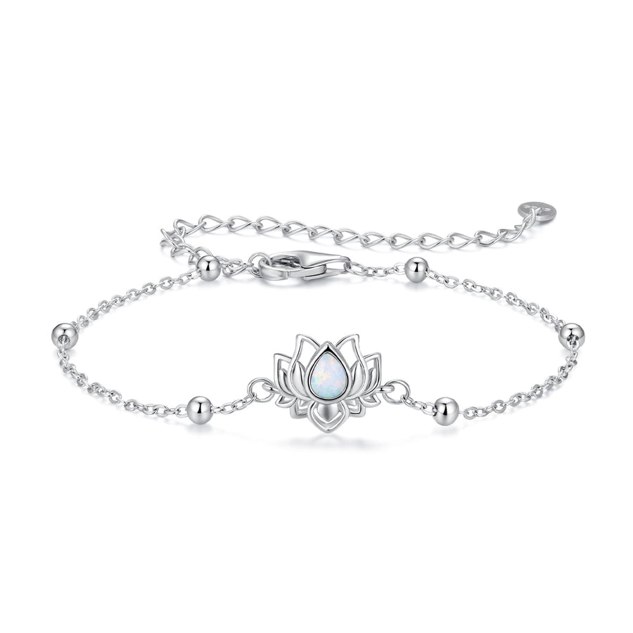 925 Sterling Silver White Gold Plated Bracelet with Synthetic Opal - Length 15+6cm for Women