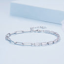 925 Sterling Silver Pavé Setting CZ Bracelet with Platinum Plating, Adjustable 14.5+3cm, for Women