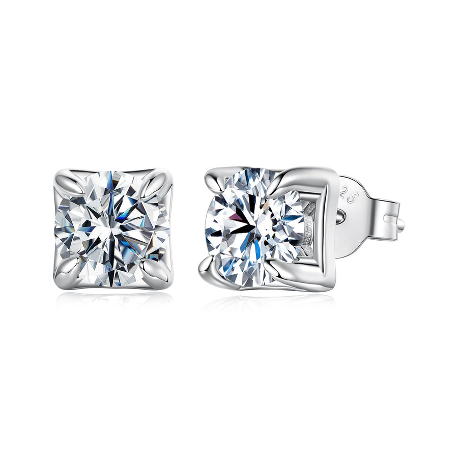 925 Sterling Silver & Moissanite Earrings - White Gold Plated, 0.5ct, Style S for Women