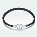 925 Sterling Silver Leather 17cm Bracelet with Oxidized CZ for Women
