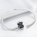 925 Sterling Silver Bracelet with Cat Head Charm, 17cm for Women