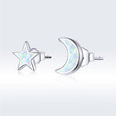 925 Sterling Silver Opal Earrings for Women - Star & Moon Design