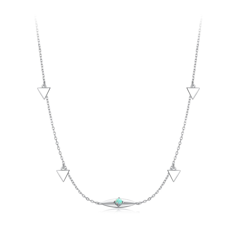 925 Sterling Silver Opal Pendant Necklace for Women - 40+5cm Adjustable Length