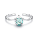925 Sterling Silver White Gold Plated Transparent Glass Turtle Ring