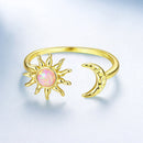 925 Sterling Silver Gold Plated Ring with Synthetic Opal Sun & Moon for Women