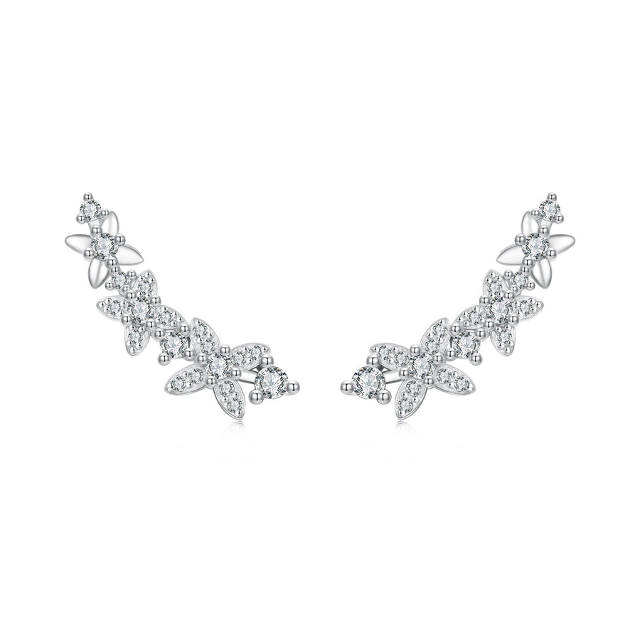 925 Sterling Silver White Gold Plated CZ Earrings 0.5*1.8cm for Women