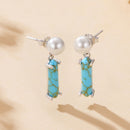 925 Sterling Silver Earrings with Synthetic Turquoise and Pearl, 2.4*0.6cm for Women