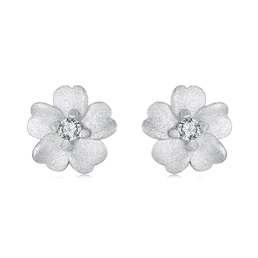 925 Sterling Silver Earrings with Pavé Setting CZ and White Gold Plating, 0.8cm for Women