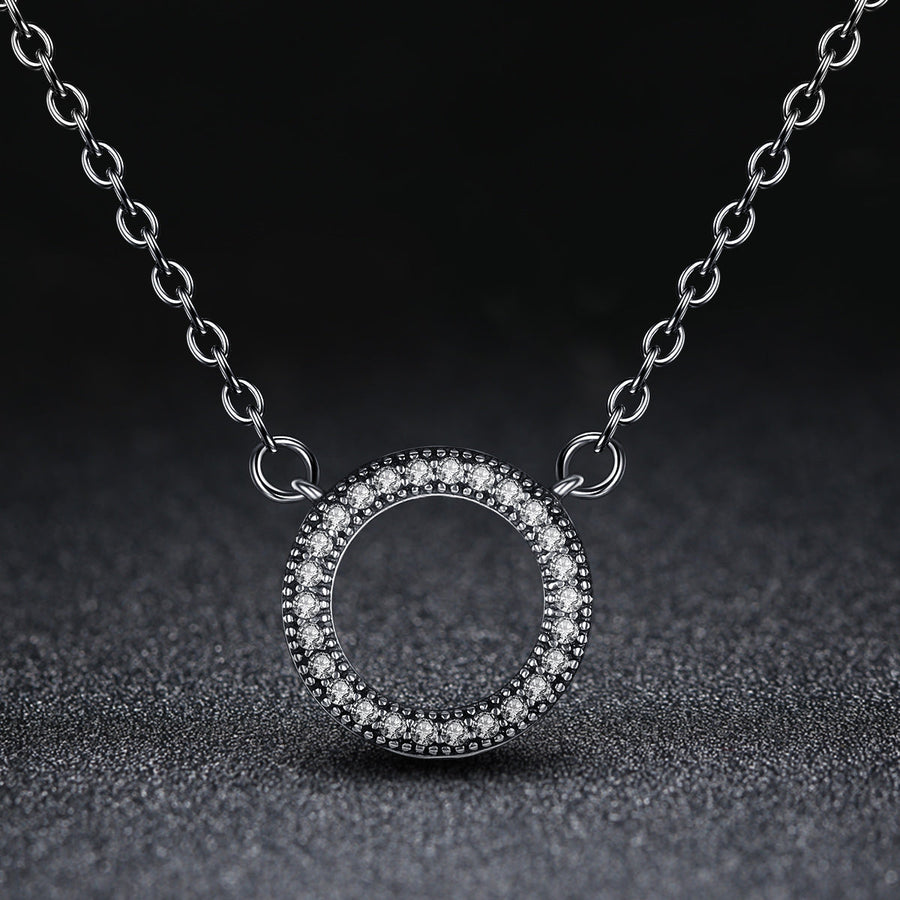 925 Sterling Silver Necklace with Pavé Set CZ, 45cm Length, Pendant 1.2cm, For Women
