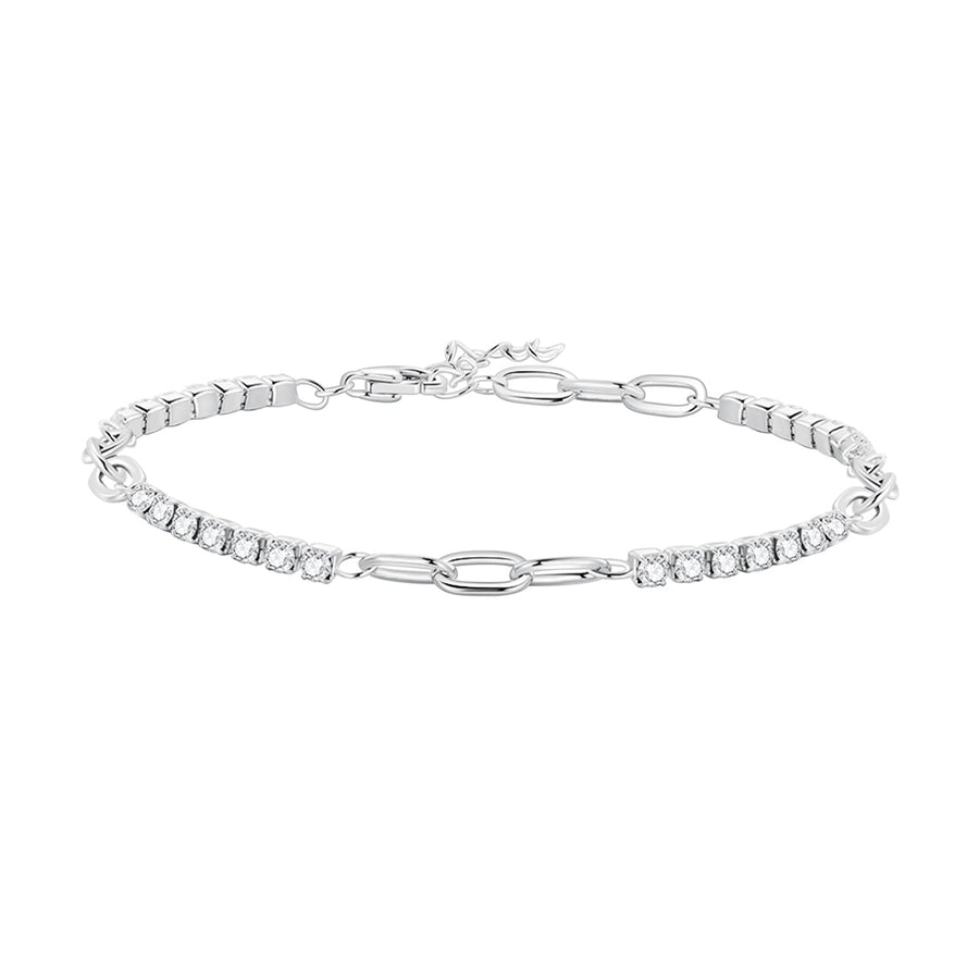925 Sterling Silver Bracelet with Pavé Setting CZ, Platinum Plated, 14.5+3cm, for Women