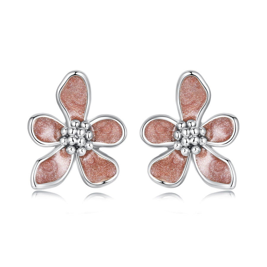 925 Sterling Silver White Gold Plated Enamel Earrings 0.9*1.0cm for Women