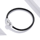925 Sterling Silver Leather 17cm Bracelet with Oxidized CZ for Women